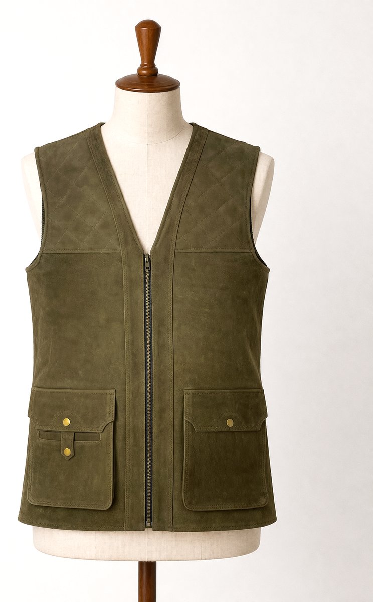 Green leather shooting gilet