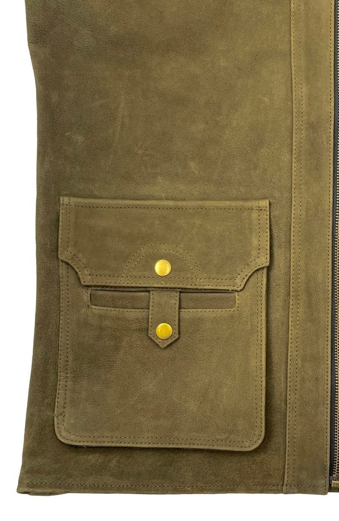 Premium leather gilet with large front flapped pockets alternate view