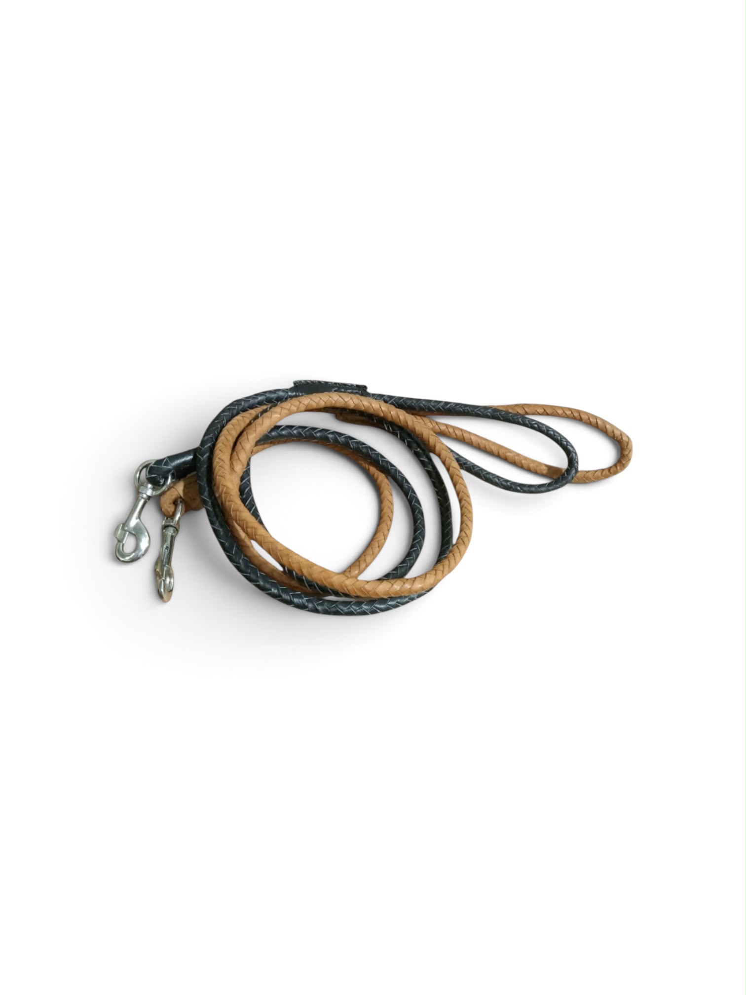Braided Leather Dog Lead — Tan & Black